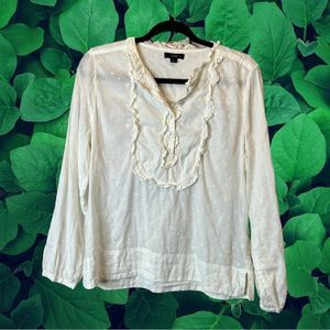 Medium White J.Crew Long Sleeve Ruffled Collar Blouse with yoke, EUC